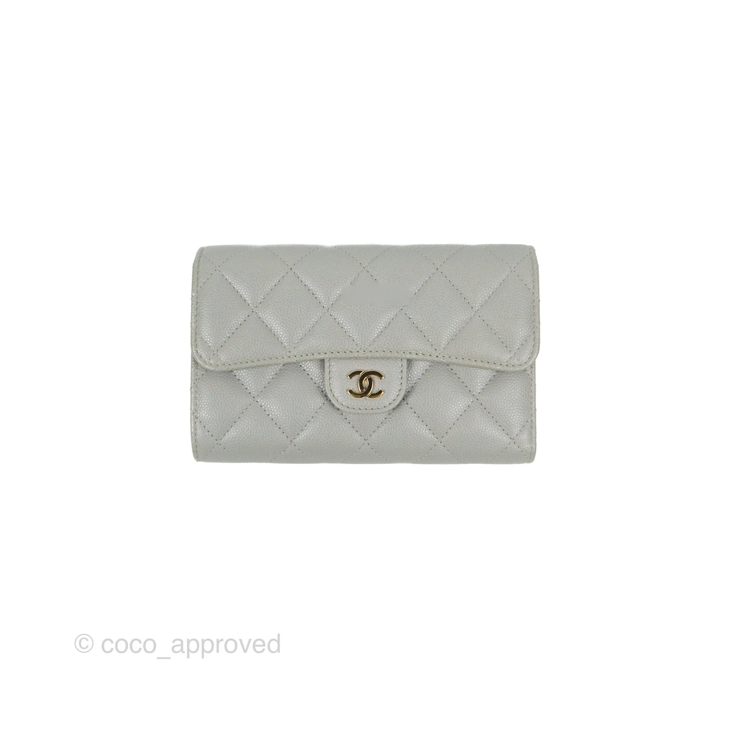 Chanel Quilted Medium Flap Wallet Grey Caviar Gold Hardware
