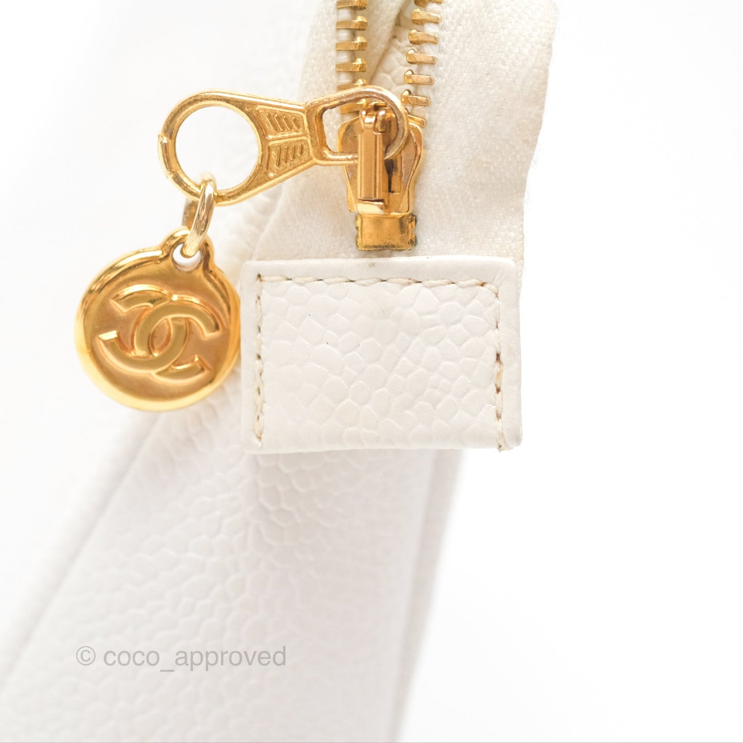 Chanel Vintage CC Clutch White Caviar Gold Hardware