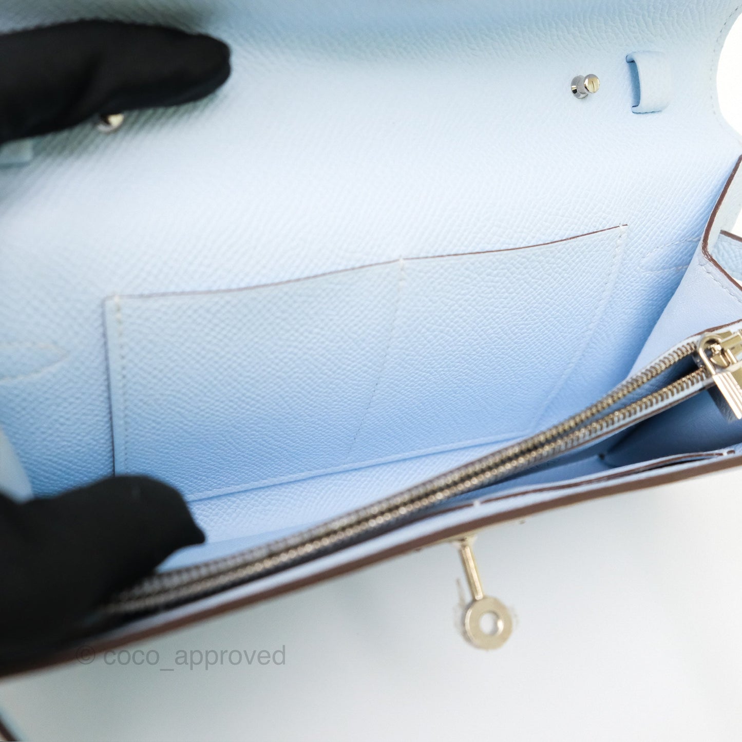 Hermès Kelly To Go Wallet Bleu Brume T0 Epsom Palladium Hardware