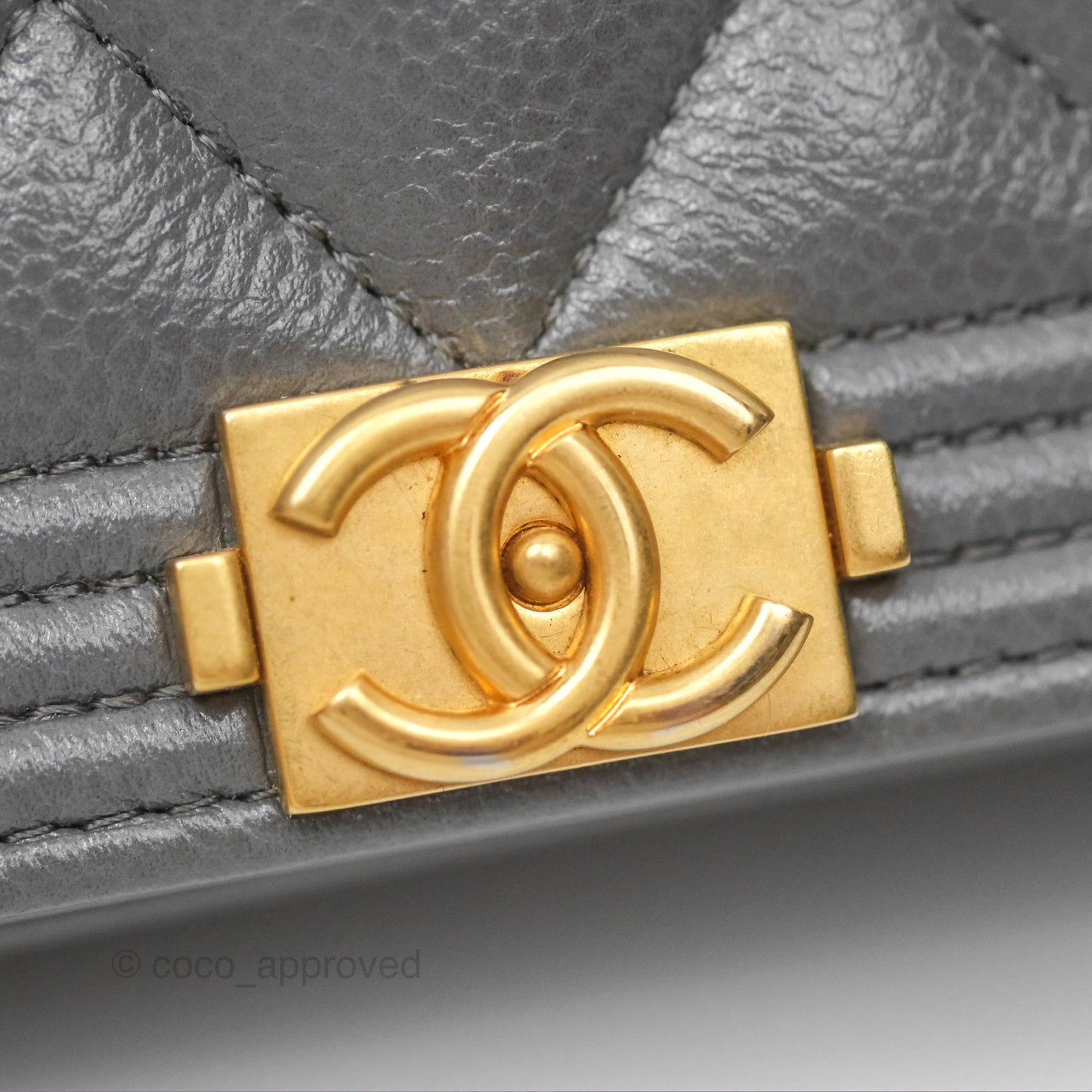 Chanel Quilted Boy Wallet on Chain WOC Grey Caviar Aged Gold Hardware