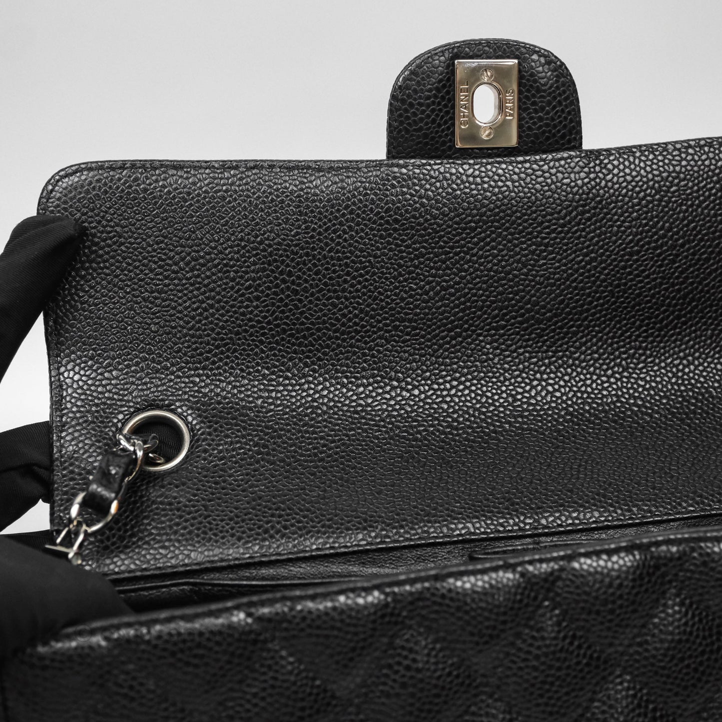 Chanel East West Flap Bag Black Caviar Silver Hardware