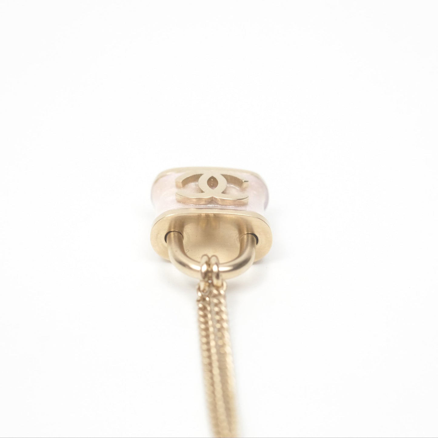 Chanel Small Padlock Pink Necklace Gold Tone 18P