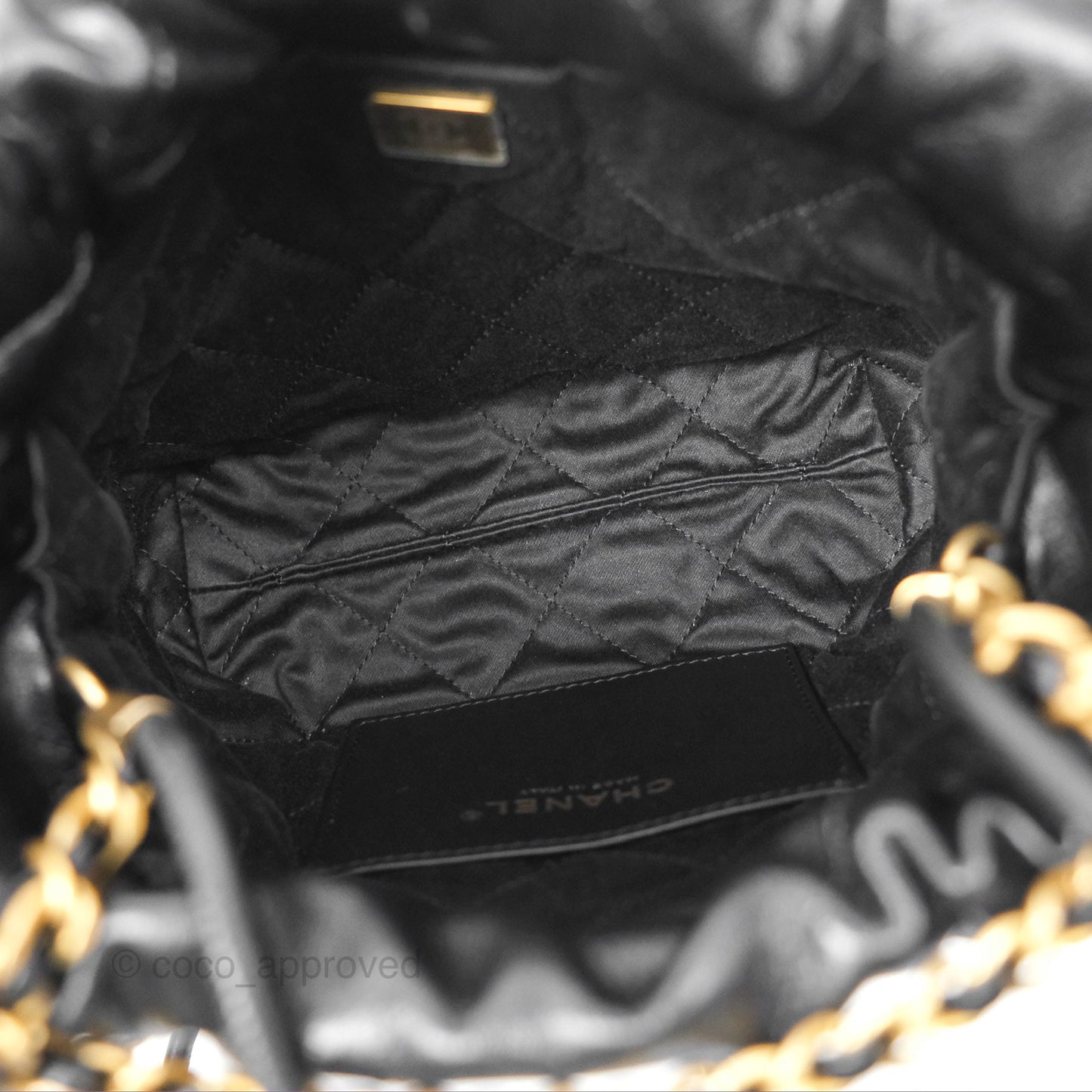 Chanel 22 Mini Bag with Pearl Chain Black Shiny Crumpled Calfskin
