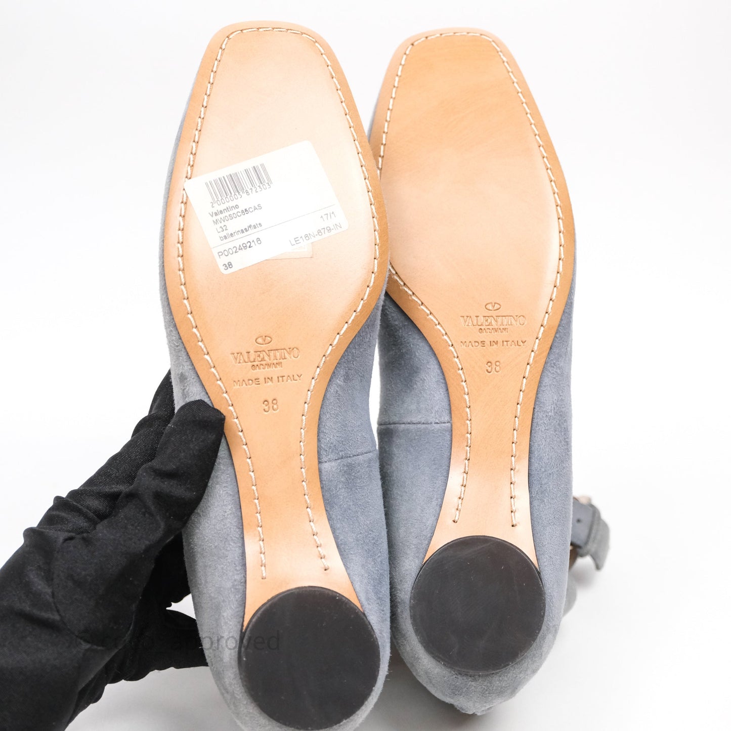 Valentino Garavani Suede Ballet Flats Tango Ankle Wrap Blue Grey Size 38