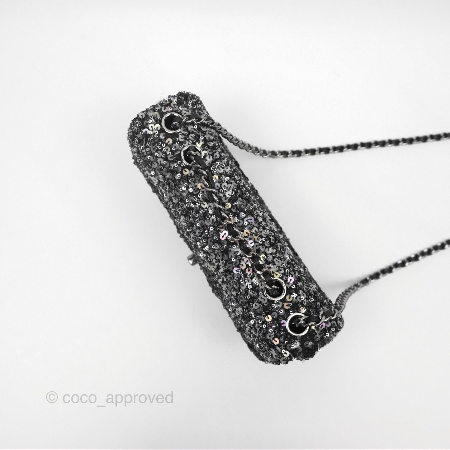 Chanel Flap Bag Sequin Black Silver Hardware 23S