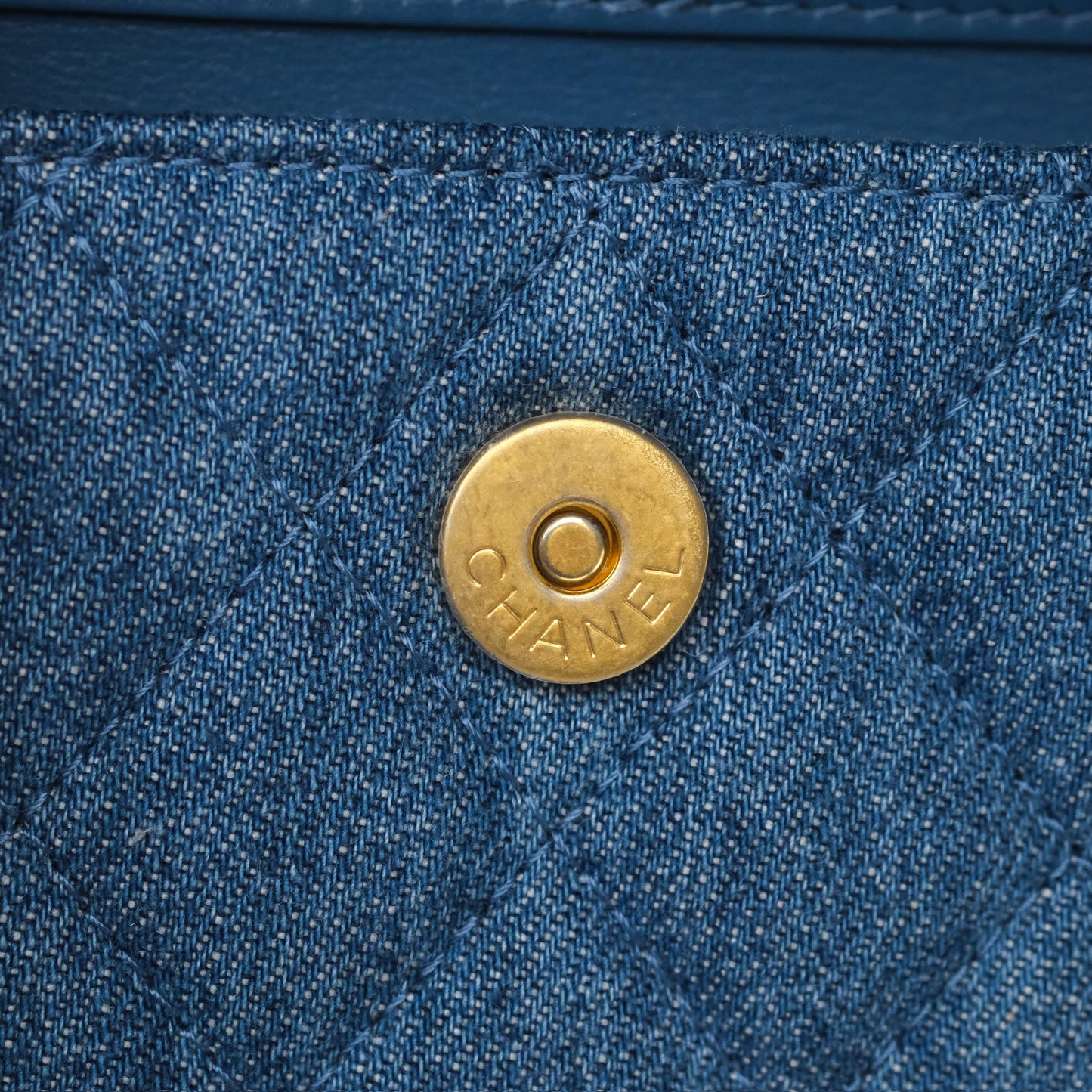 Chanel Mini Pearl Crush Clutch With Chain Belt Bag Denim Aged Gold Hardware