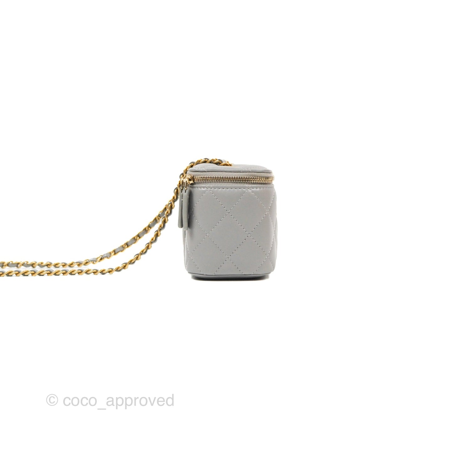 Chanel Classic Pearl Crush Mini Vanity With Chain Grey Lambskin Aged Gold Hardware