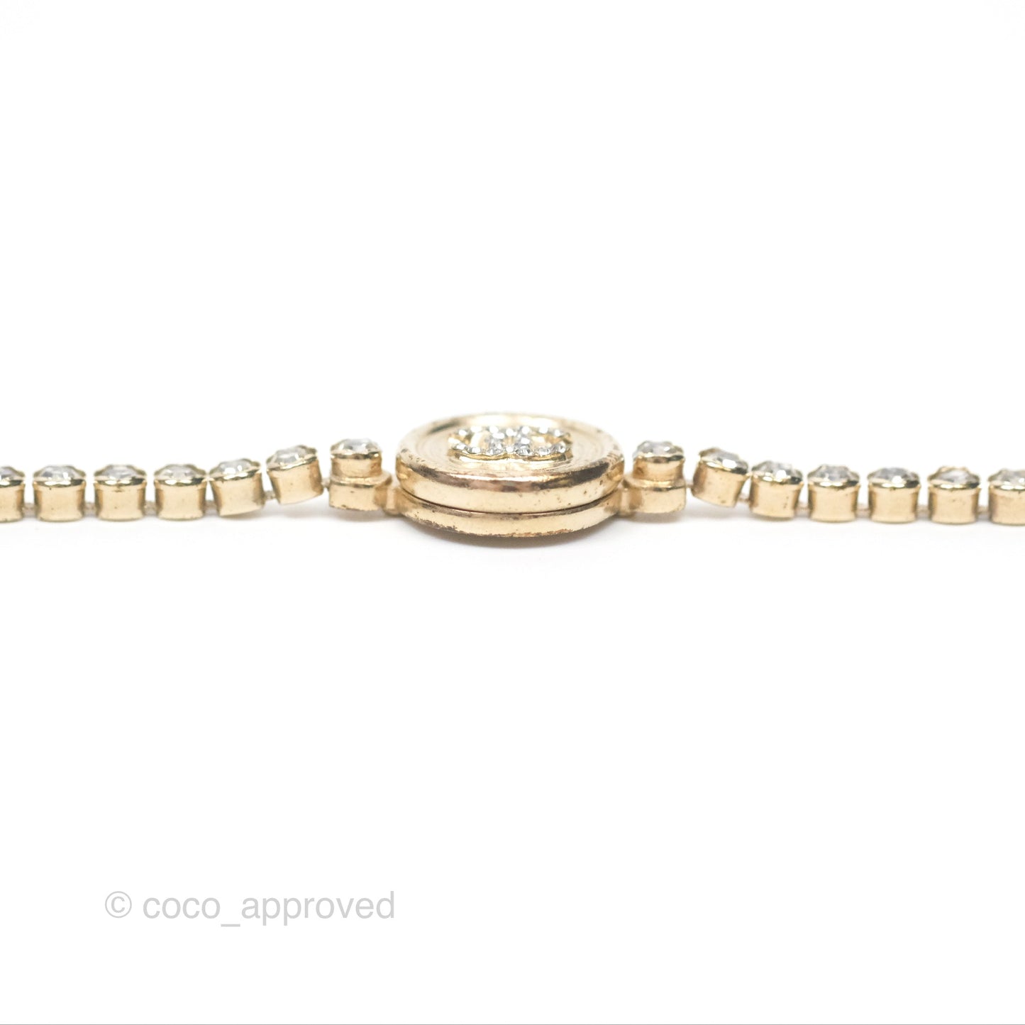 Chanel CC Crystal Chain Choker Necklace Gold Tone 21S