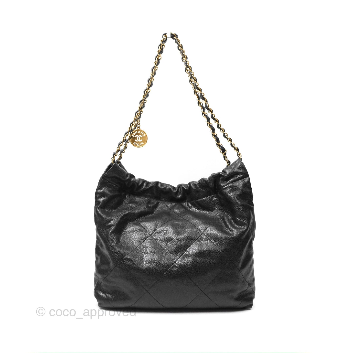 Chanel 22 Small Black Shiny Caviar Aged Gold Hardware