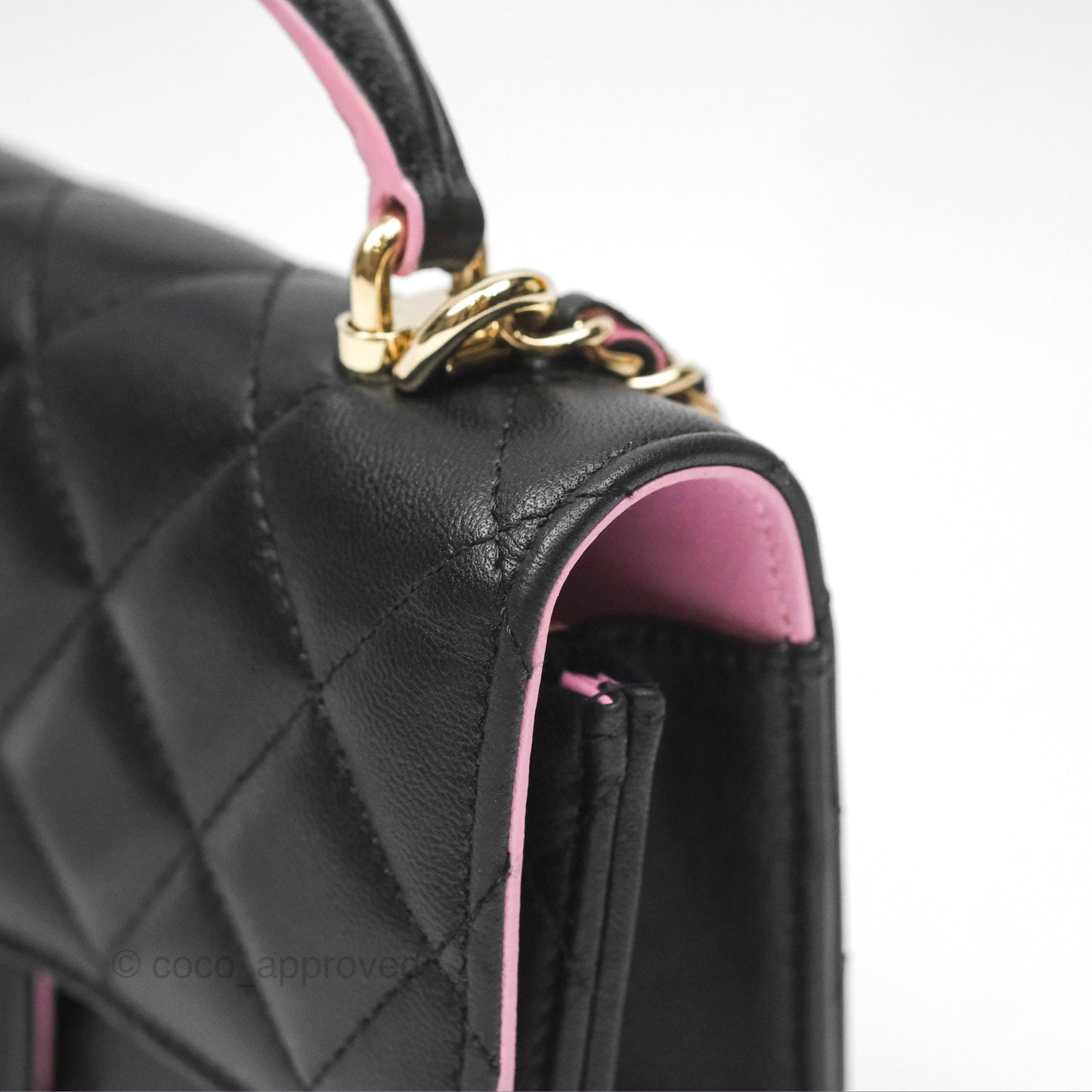 Chanel Top Handle Mini WOC Phone Holder Black/Pink Lambskin Gold Hardware 23P