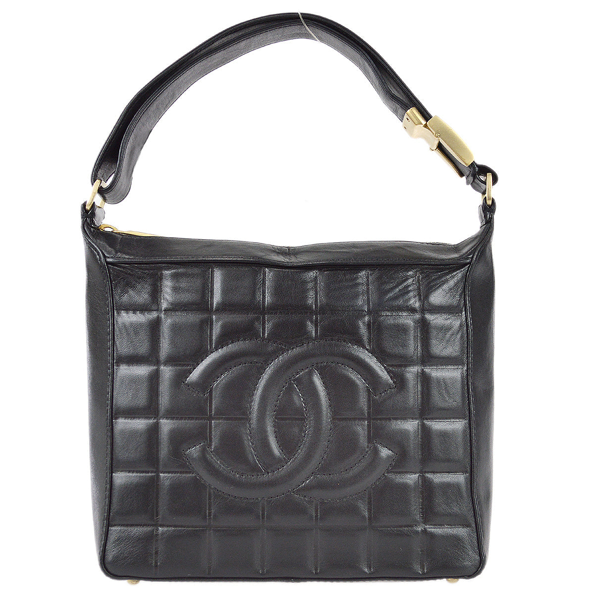 Luxury Chanel 2003-2004 Choco Bar Shoulder Bag Black Lambskin