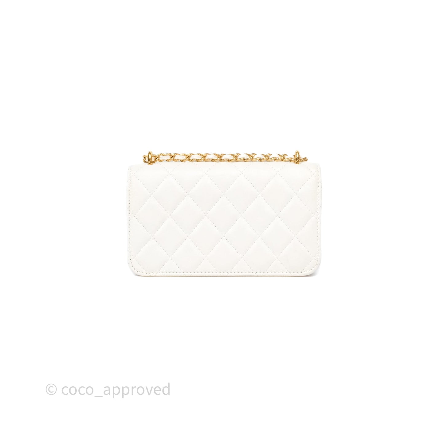 Chanel Dynasty Phone Holder with Chain White Ivory Lambskin Aged Gold Hardware