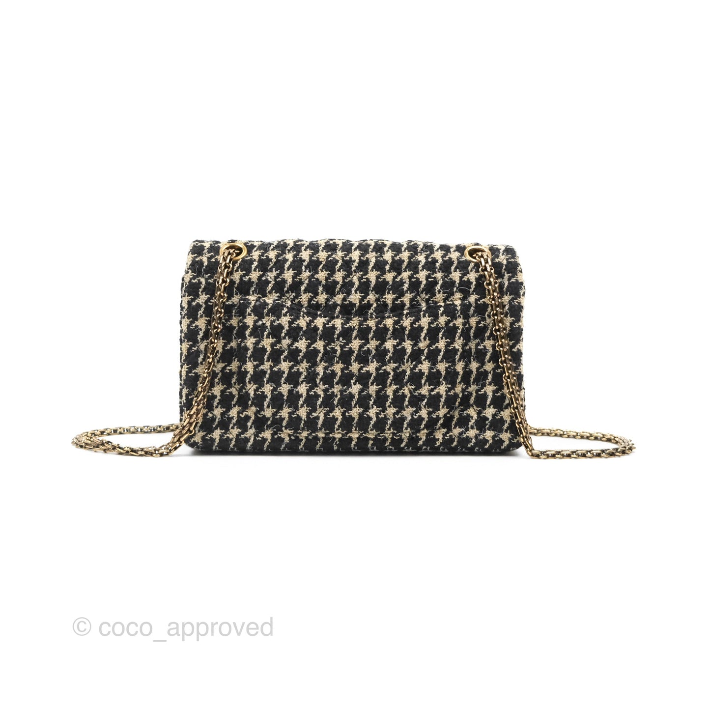 Chanel Reissue 225 Flap Houndstooth Beige Black Fabric Antique Gold Hardware