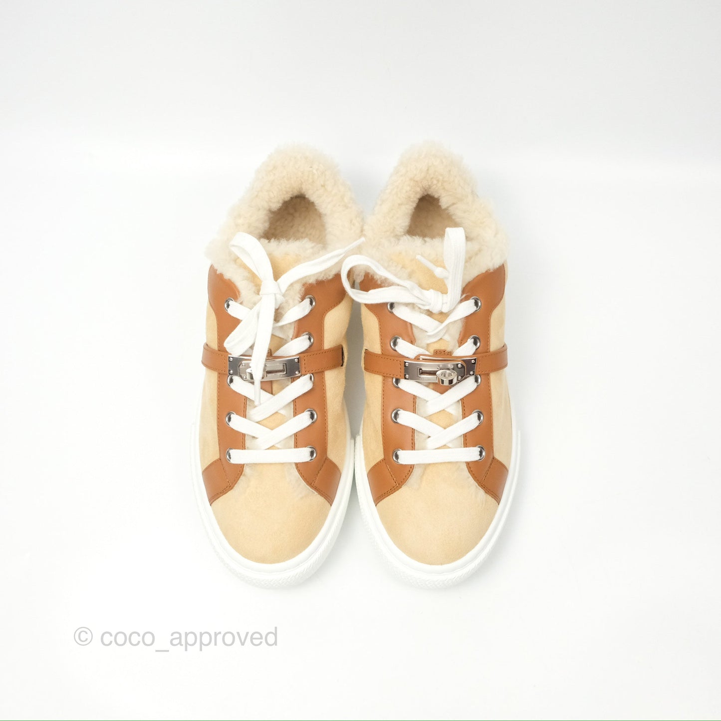 Hermès Day Sneakers Beige Palomino / Naturel Shearling Suede Size 39