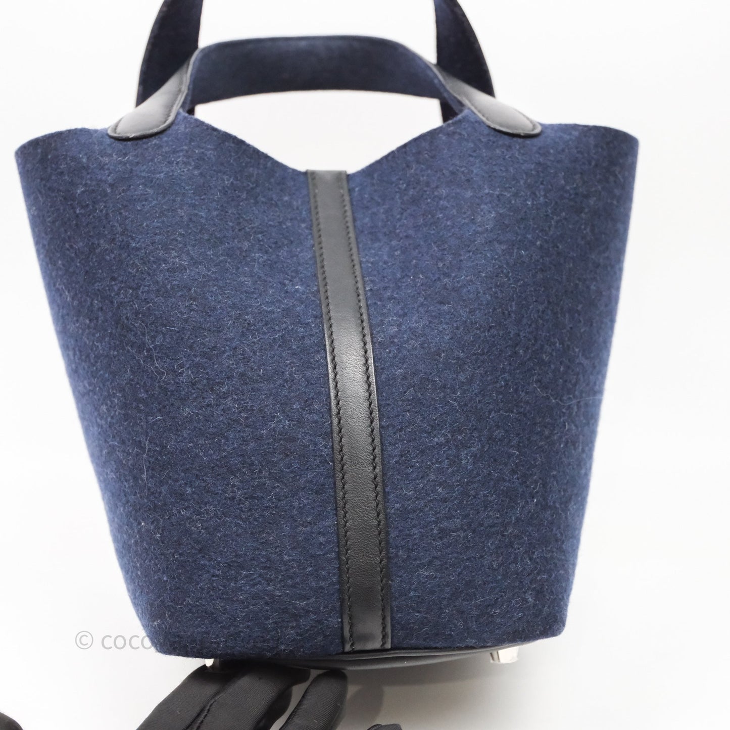 Hermès Picotin 18 Bleu Nuit 2Z / Swift Noir 89 Wool Feutre Swift Palladium Hardware