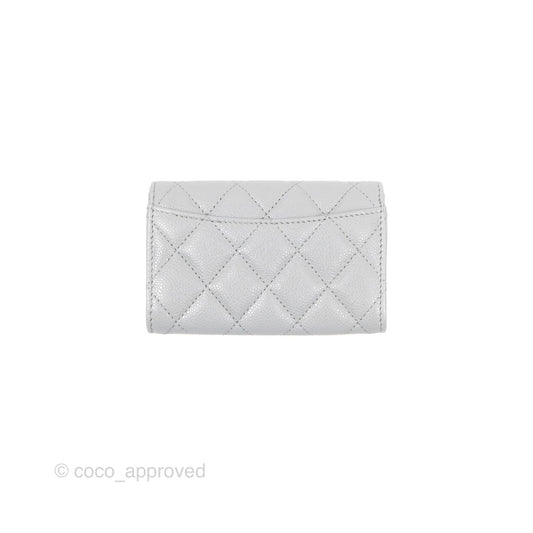 Chanel Quilted Flap Card Holder Caviar Grey Gold Hardware
