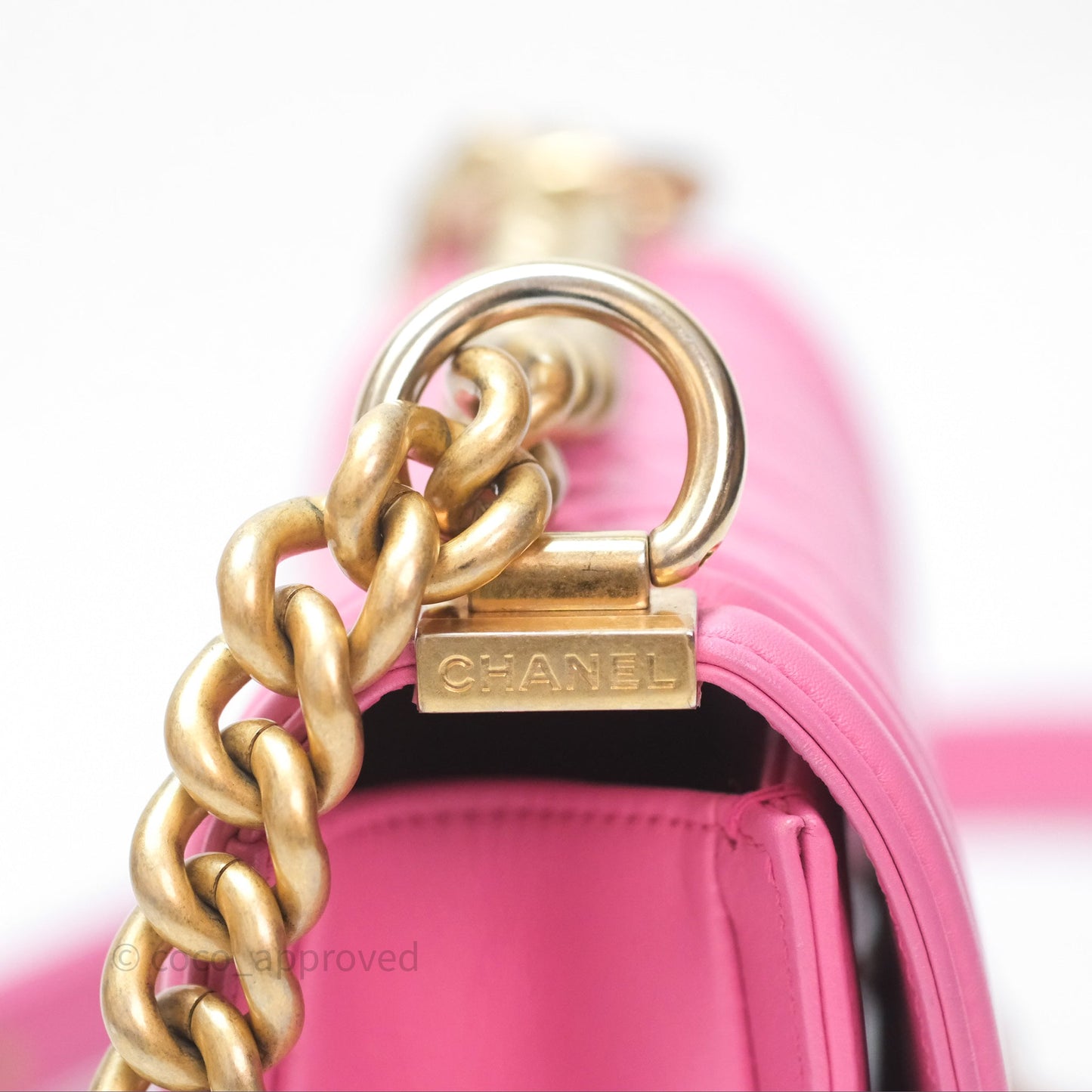 Chanel Small Boy Pink Calfskin Aged Gold Hardware