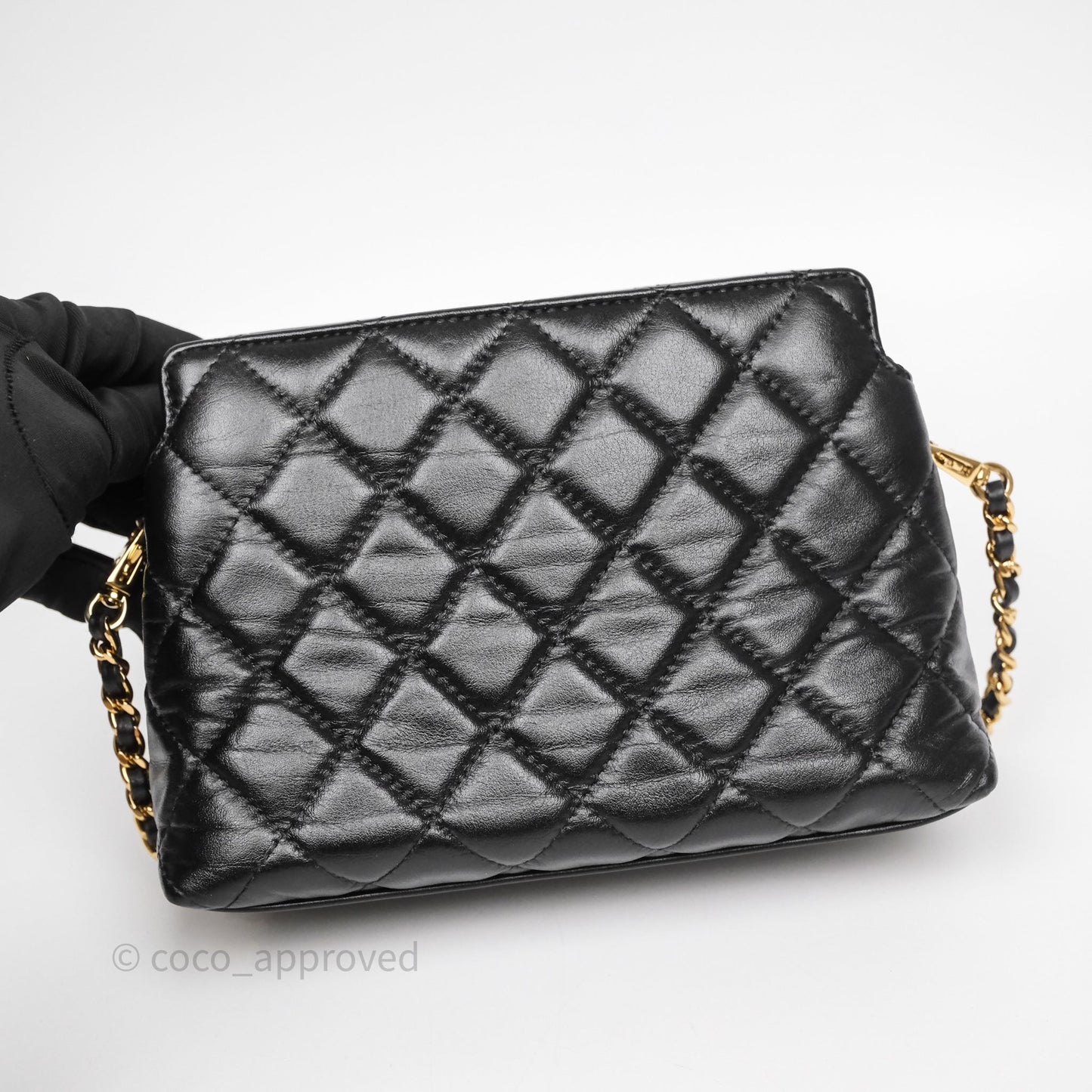Chanel Clutch With Heart Chain Black Lambskin Gold Hardware