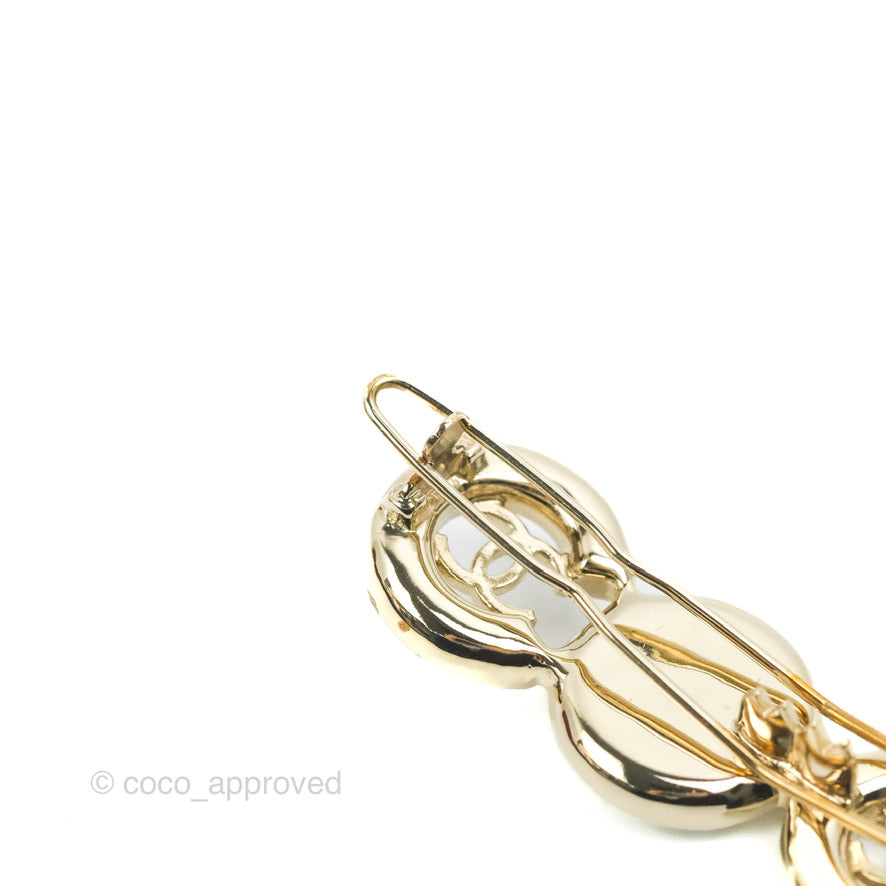 Chanel CC Coco Pearl Hair Clip Gold Tone 21P