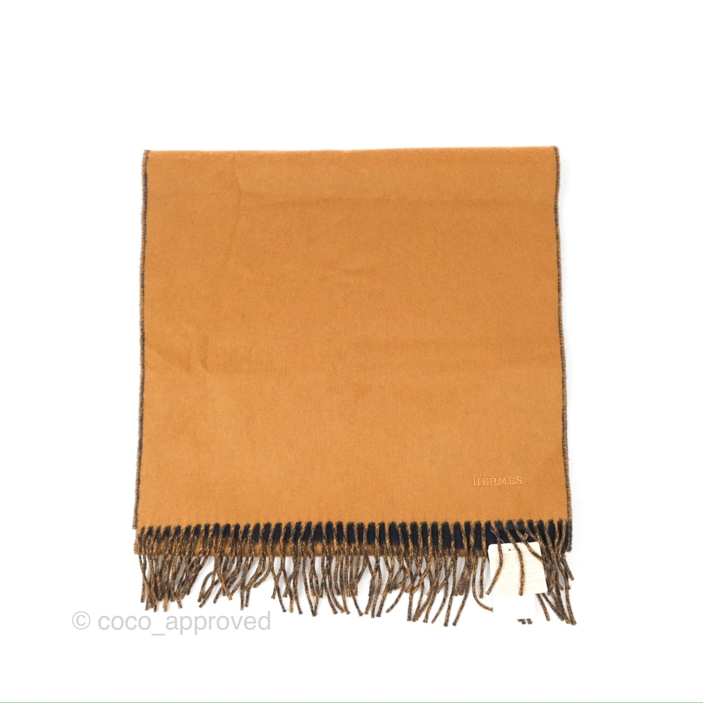 Hermès Cashmere Recto Verso Muffler Scarf Camel/ Marine