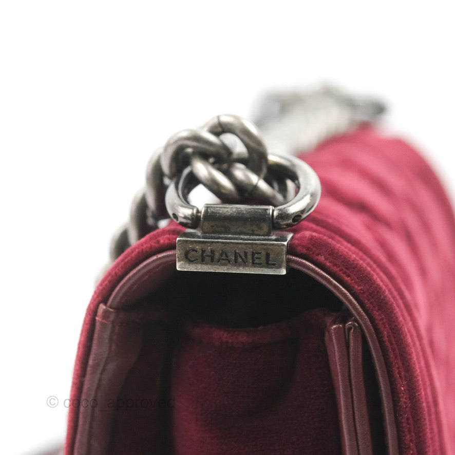 Chanel Small Boy Burgundy Velvet Ruthenium Hardware