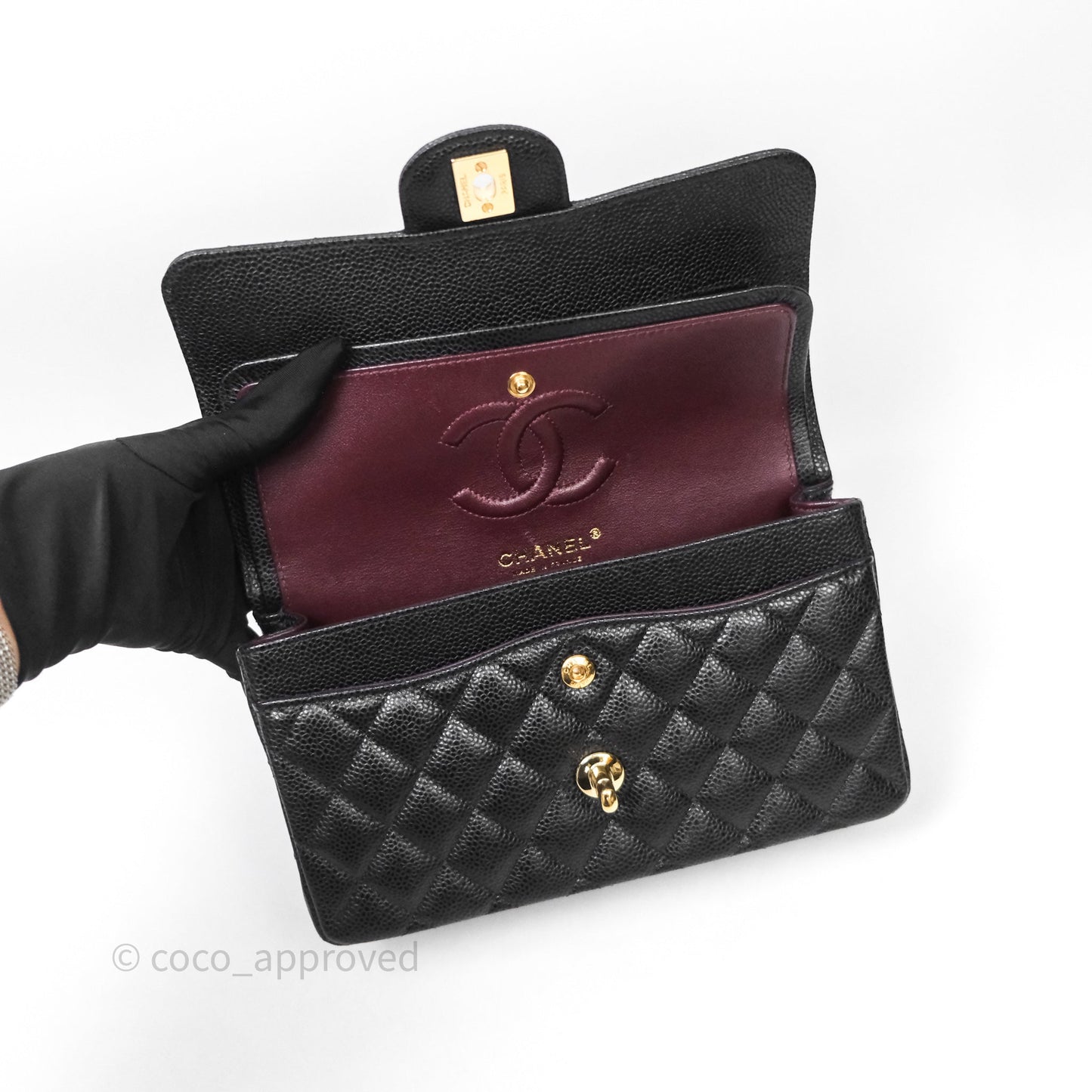 Chanel Small Classic Flap Quilted Black Caviar Gold Hardware