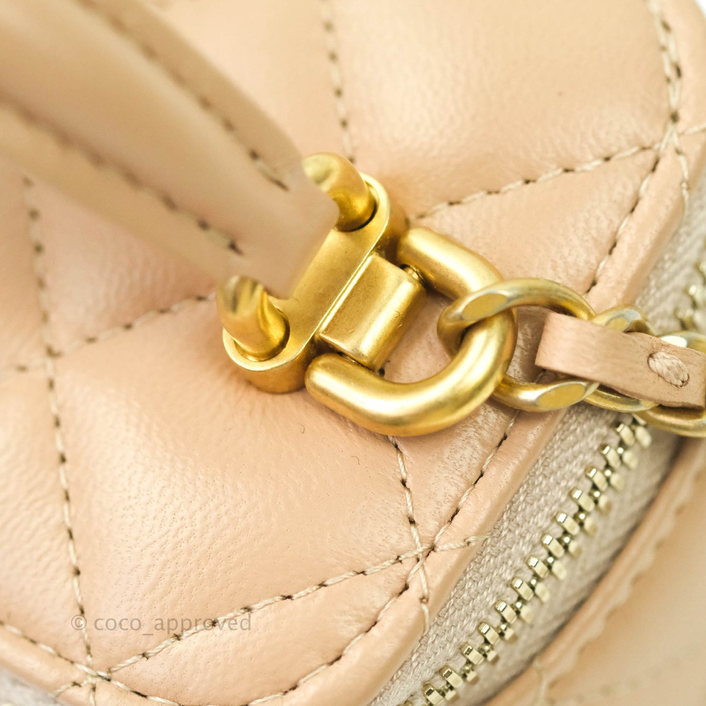 Chanel Small Quilted Vanity With Chain Beige Lambskin Aged Gold Hardware