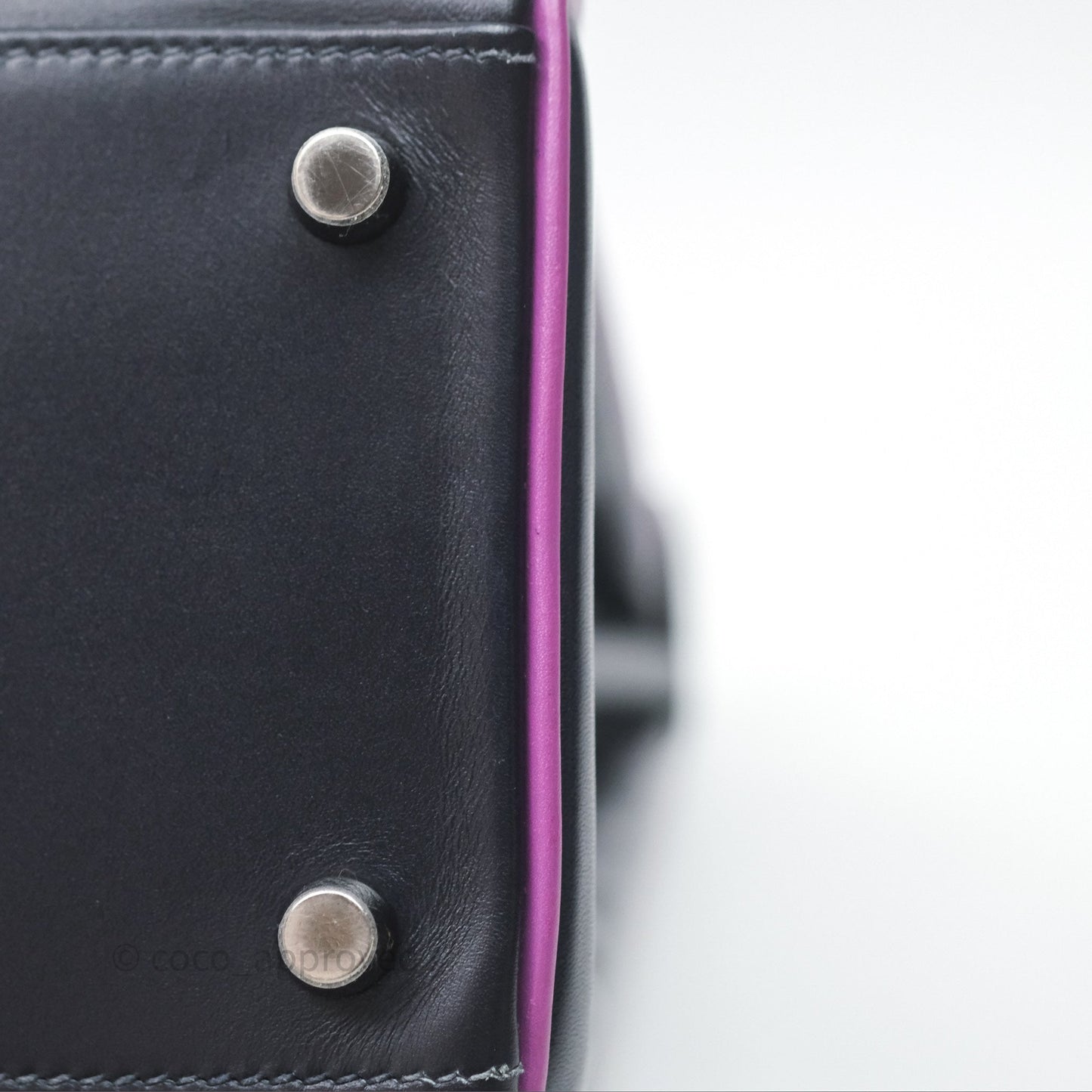 Hermès Vintage Kelly 32 Retourn Navy/Purple Box Leather Palladium Hardware