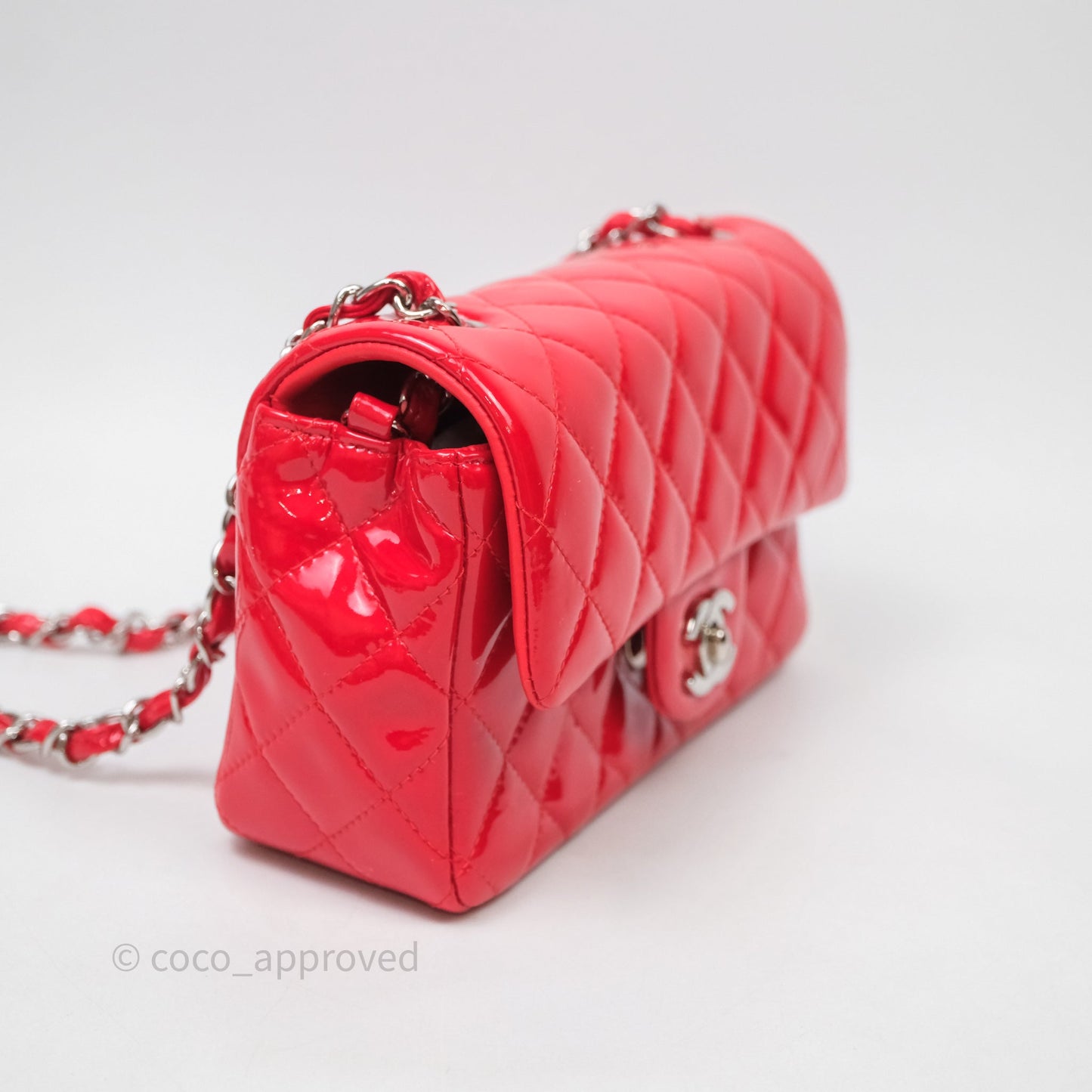 Chanel Mini Rectangular Quilted Red Patent Silver Hardware