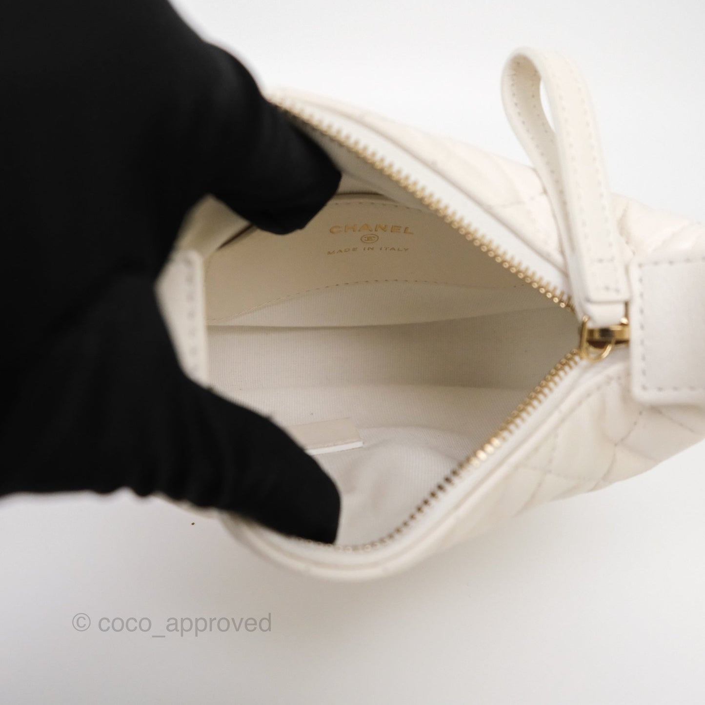 Chanel Chain Around Mini Hobo Pouch White Lambskin Gold Hardware 23C