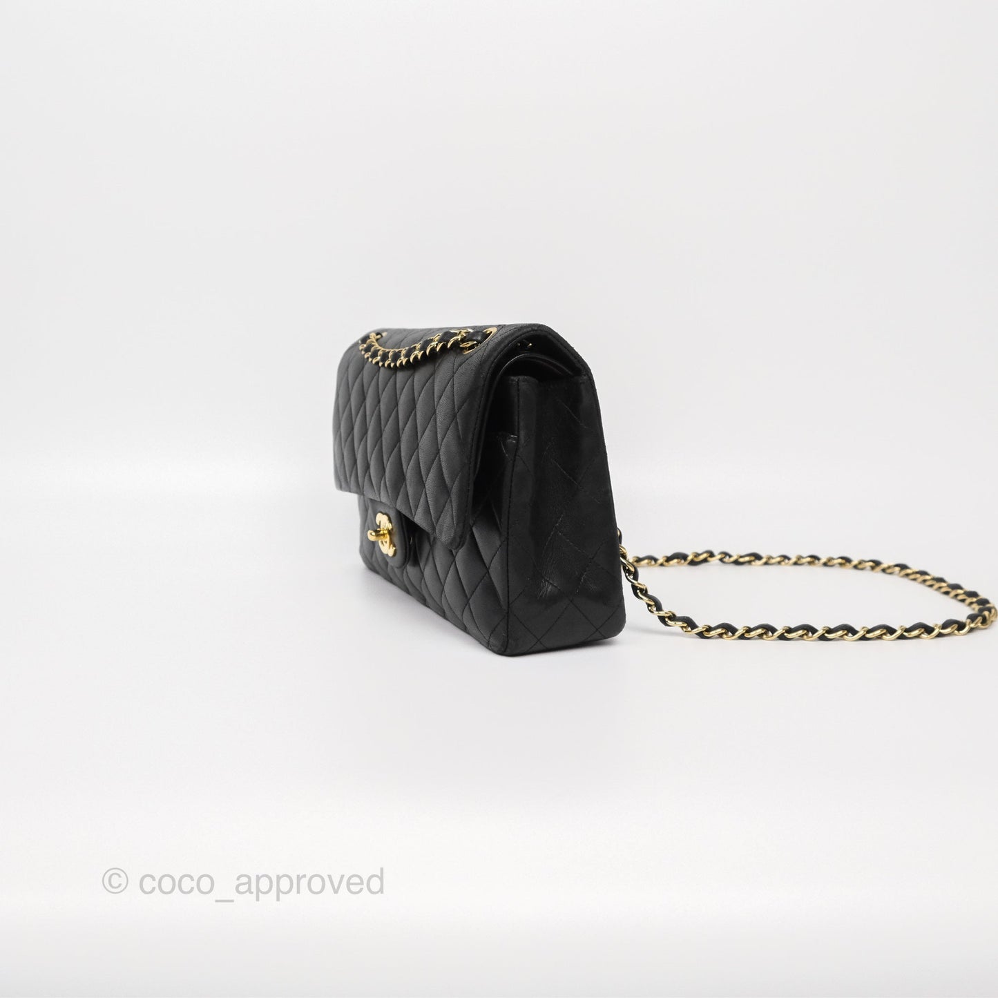 Chanel Classic M/L Medium Flap Quilted Black Lambskin Gold Hardware