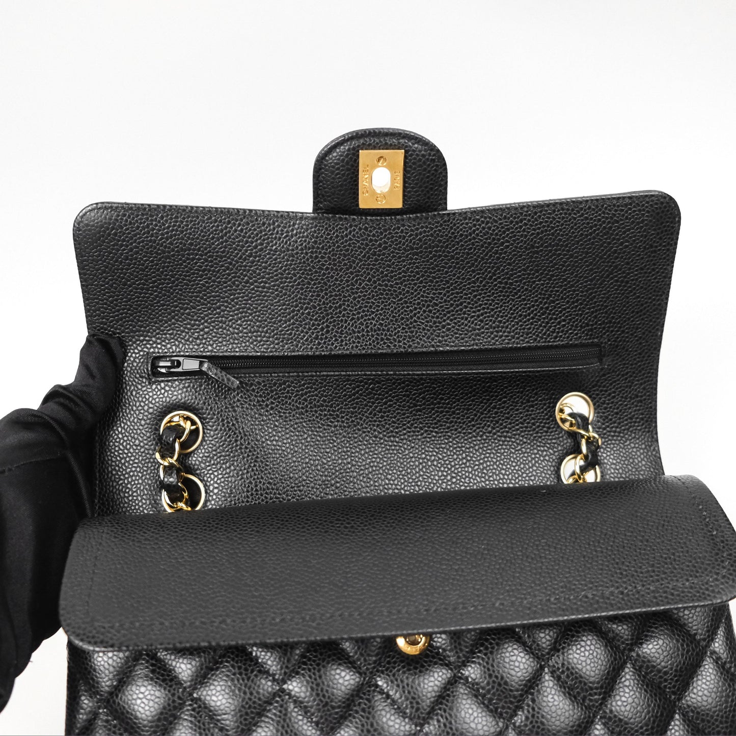 Chanel Classic M/L Medium Flap Quilted Black Caviar Gold Hardware