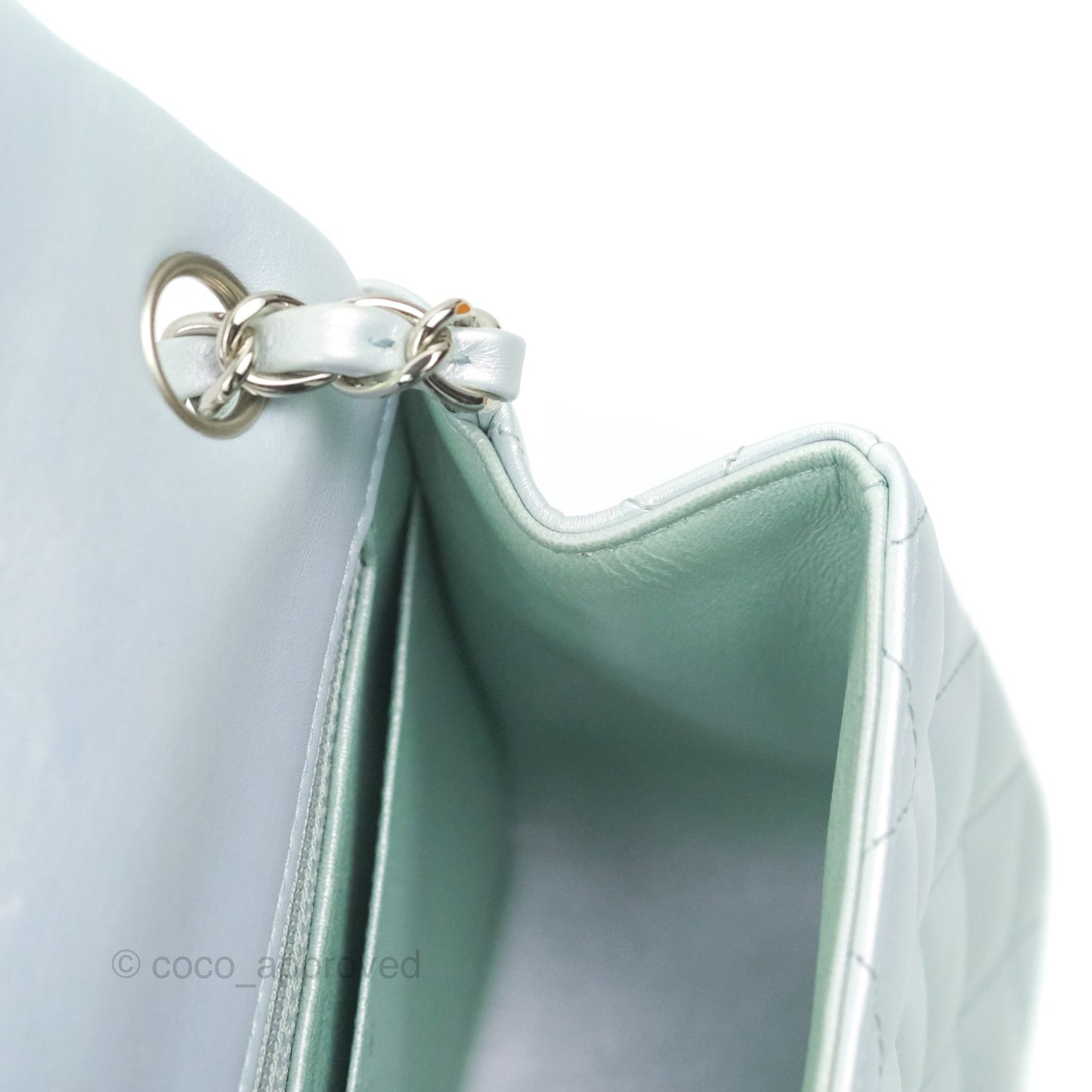 Chanel Mini Square Quilted Iridescent Icy Blue Silver Hardware