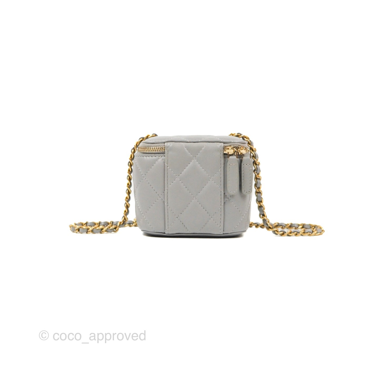 Chanel Classic Pearl Crush Mini Vanity With Chain Grey Lambskin Aged Gold Hardware
