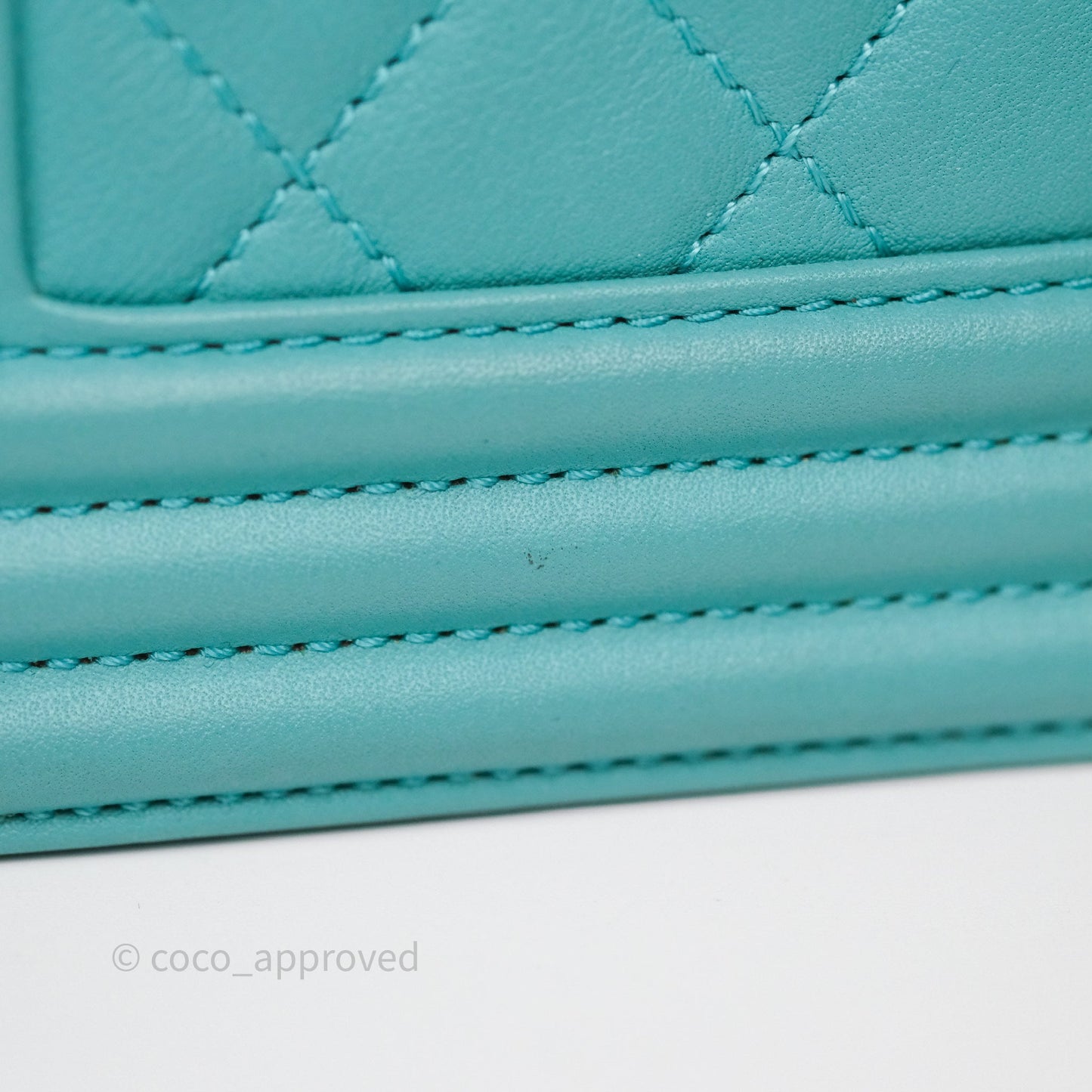 Chanel Medium Boy Quilted Turquoise Calfskin Aged Gold Hardware