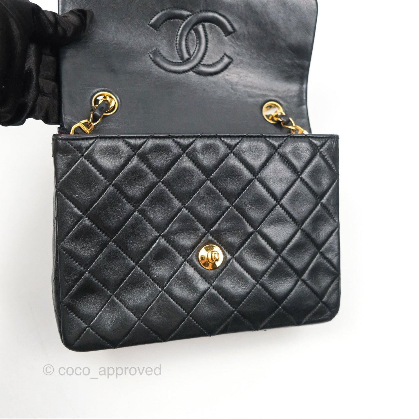 Chanel Vintage Square Flap Bag Black Lambskin 24K Gold Hardware