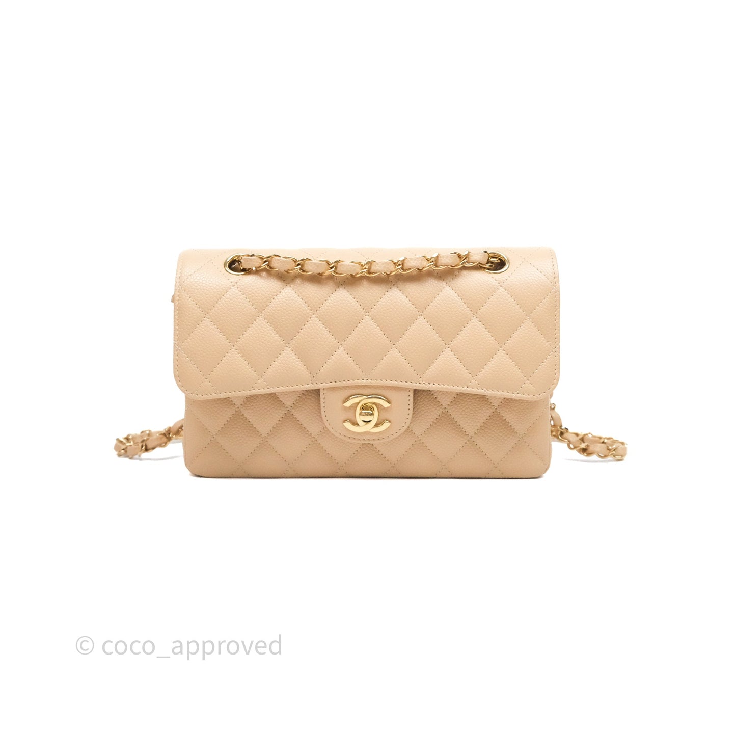 Chanel Small Quilted Classic Flap Beige Caviar Gold Hardware