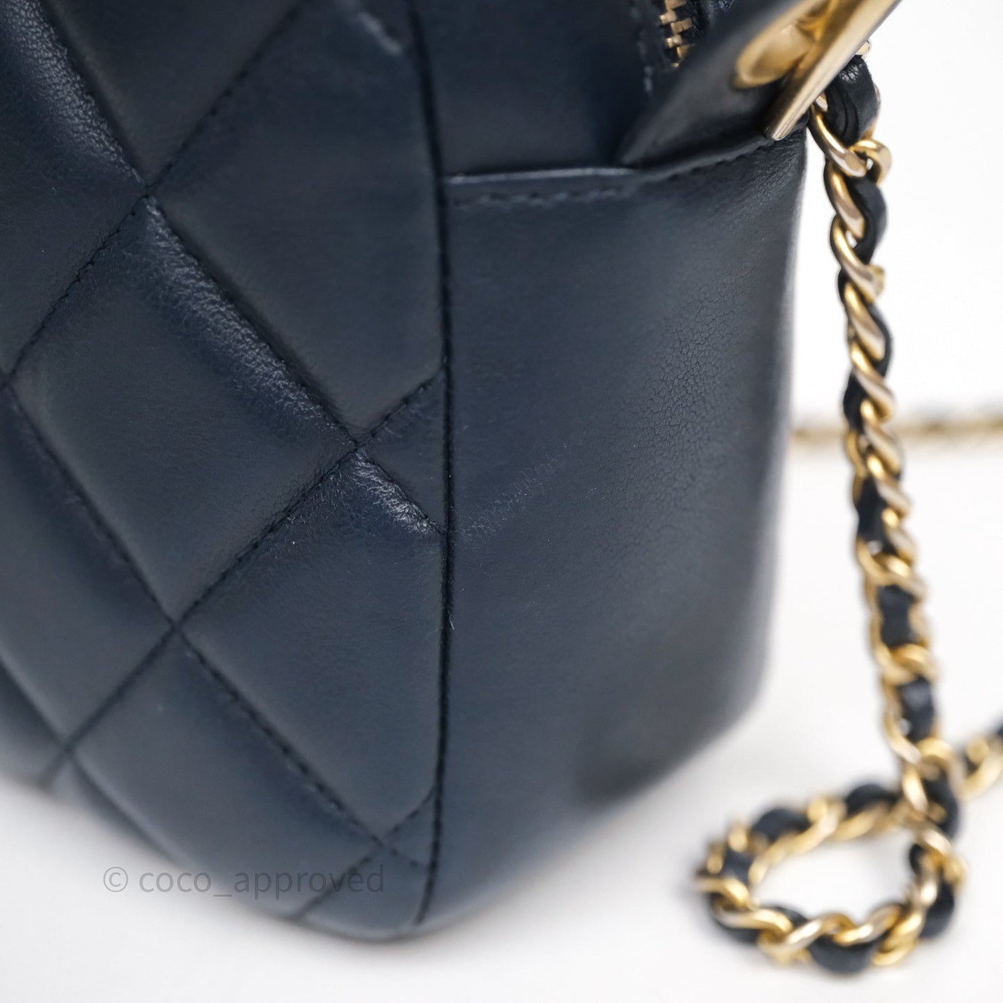 Chanel CC Camera Bag Quilted Navy Lambskin Aged Gold Hardware