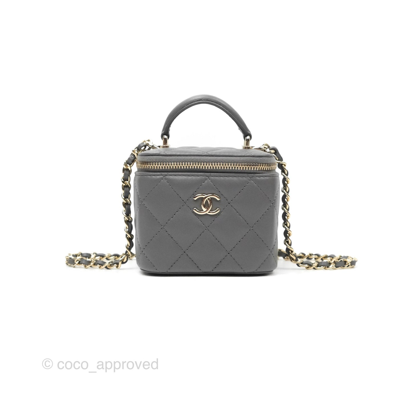 Chanel Mini Top Handle Vanity With Chain Grey Lambskin Gold Hardware