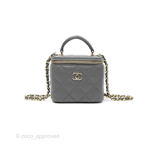 Chanel Mini Top Handle Vanity With Chain Grey Lambskin Gold Hardware