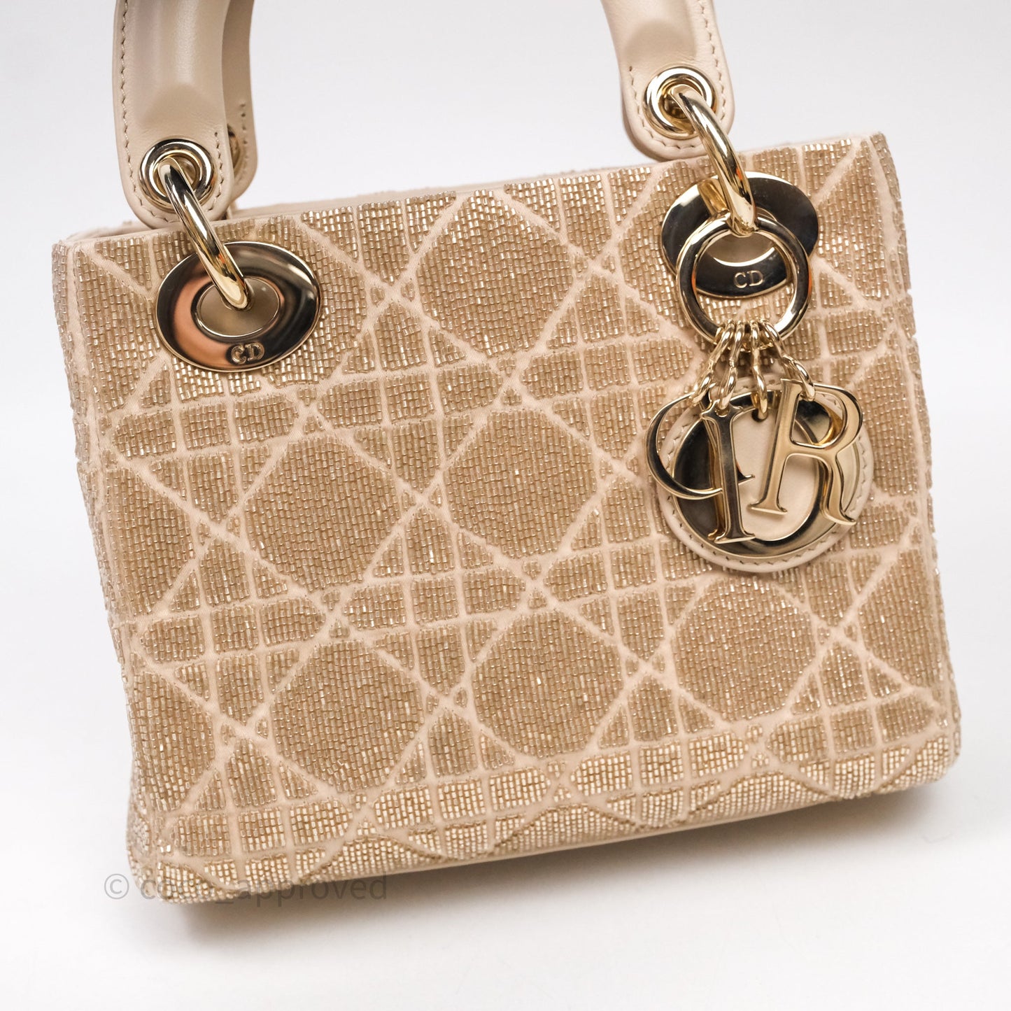 Christian Dior Mini Dior Caramel Beige Microbead-Embroidered Cotton with Cannage Motif