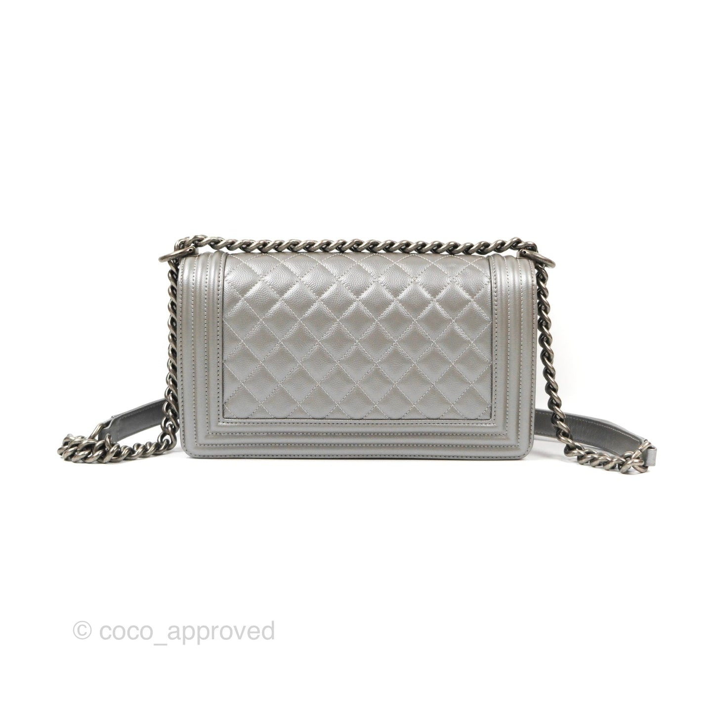 Chanel Quilted Medium Boy Silver Caviar Ruthenium Hardware