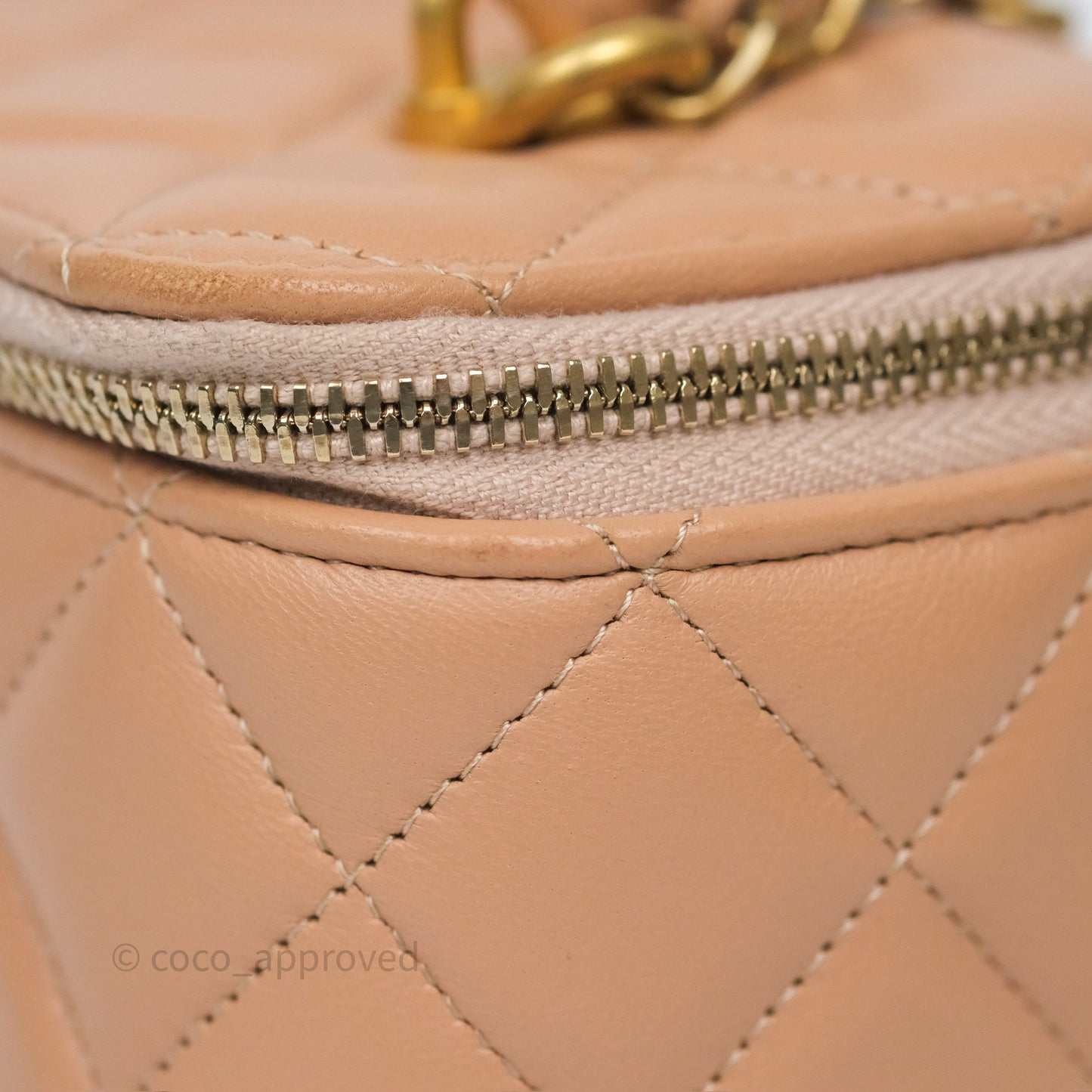 Chanel Top Handle Vanity with Chain Beige Lambskin Aged Gold Hardware