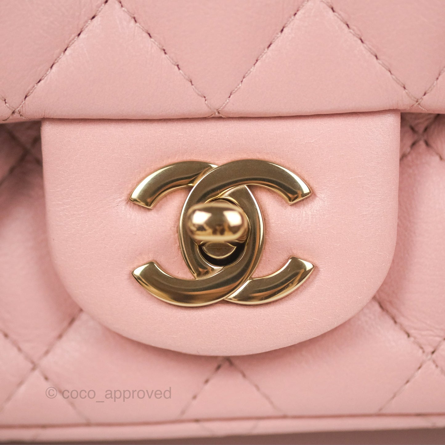 Chanel Quilted Mini Square Flap Pink Lambskin Gold Hardware