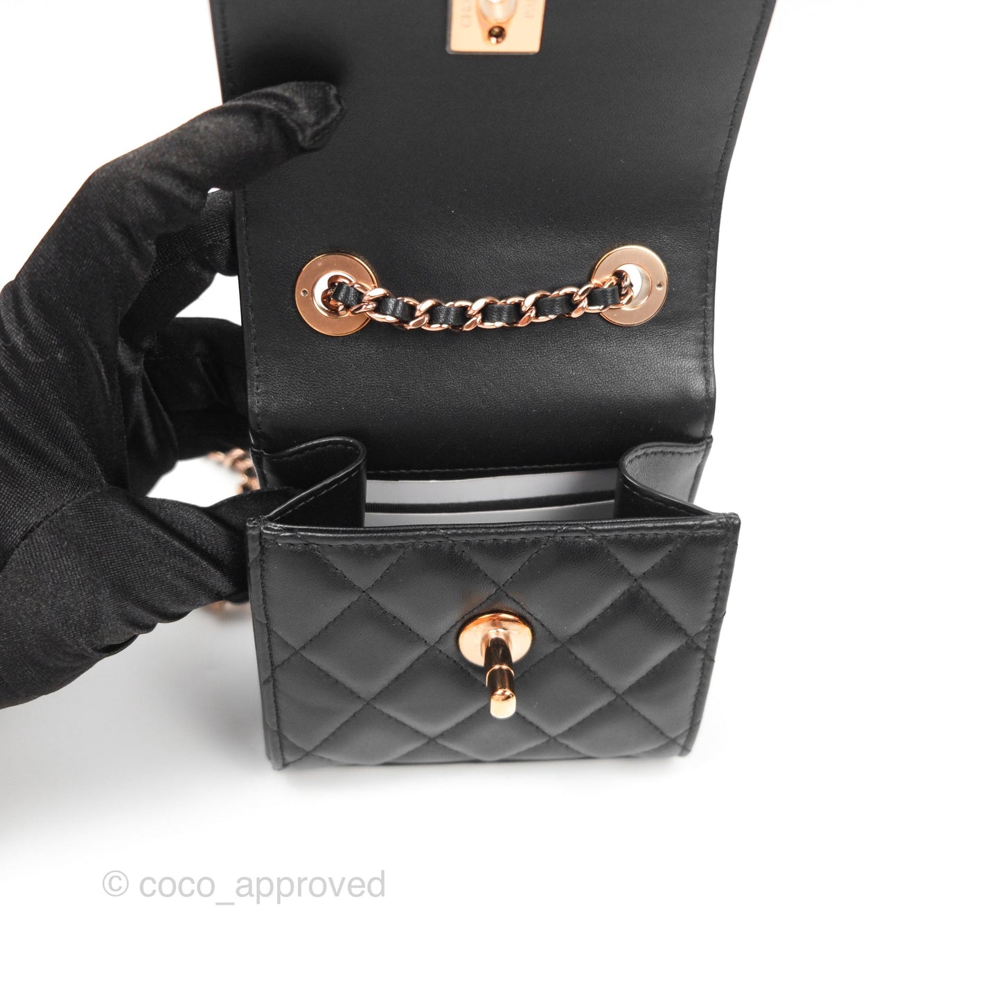 Chanel Mini Quilted Trendy CC Clutch With Chain Black Lambskin Rose Gold Hardware