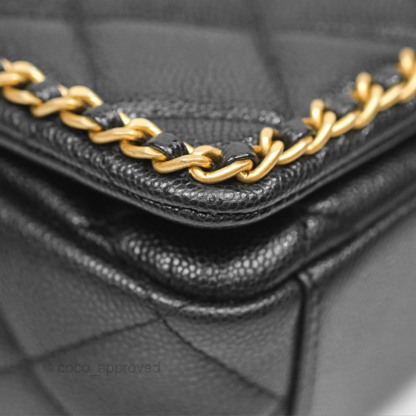 Chanel Chain Around Flap Bag Black Caviar Aged Gold Hardware 22B