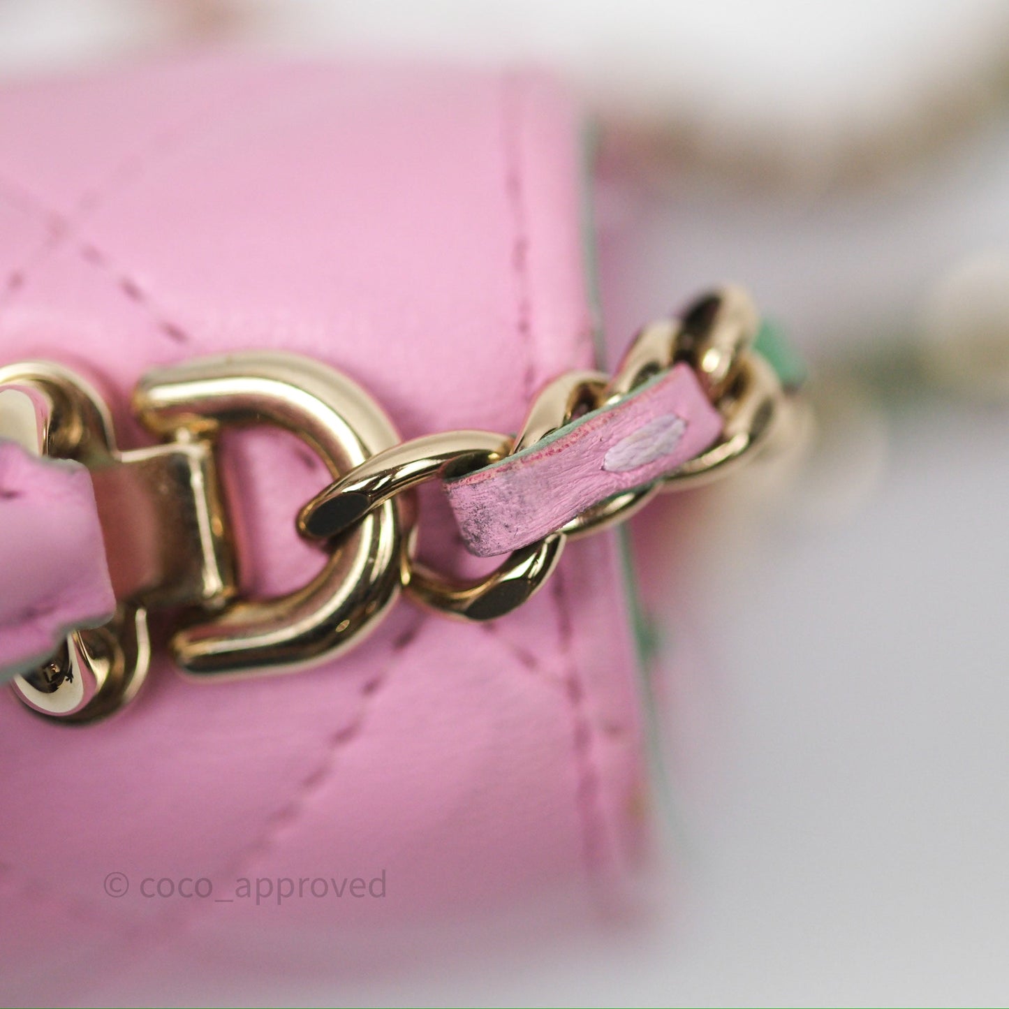 Chanel Mini Handle Clutch With Chain Pink/ Mint Lambskin Gold Hardware 23P