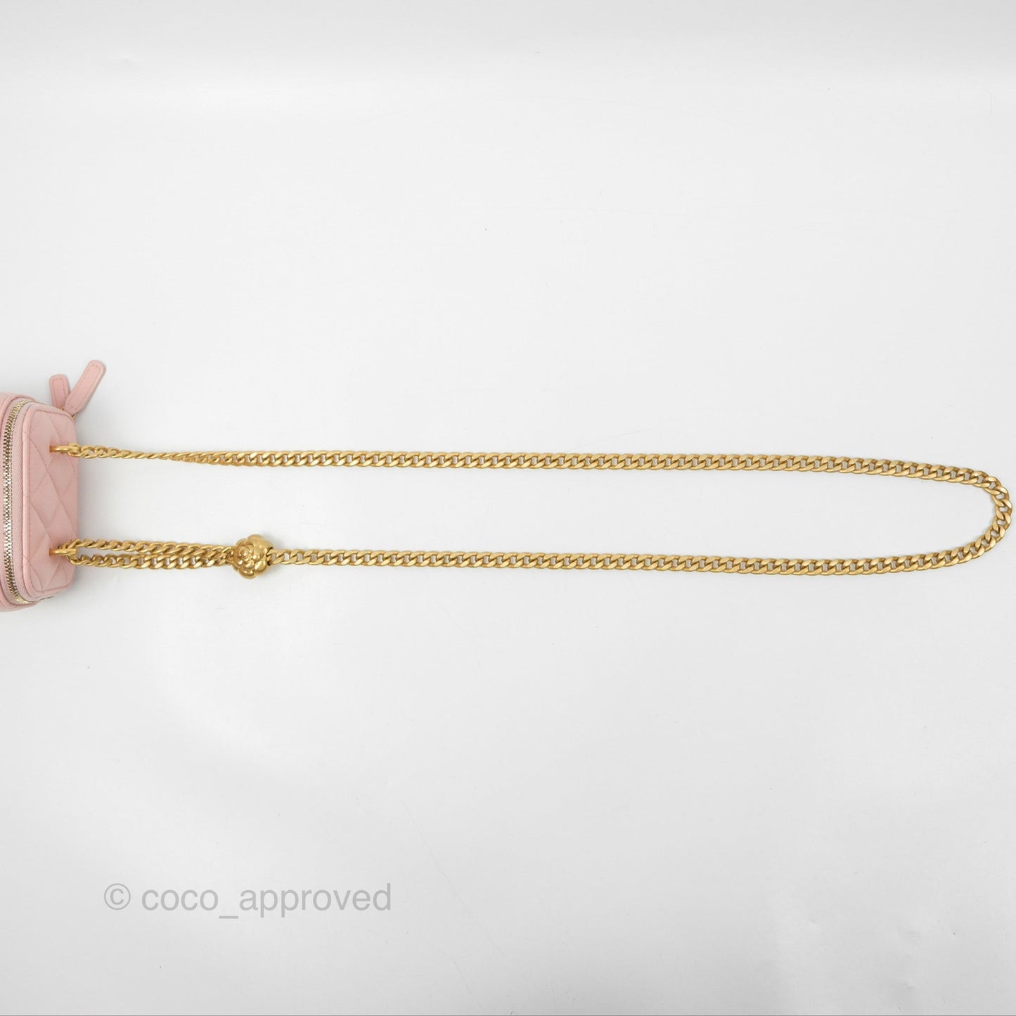 Chanel Mini Vanity With Chain Adjustable Camellia Light Pink Lambskin Aged Gold Hardware