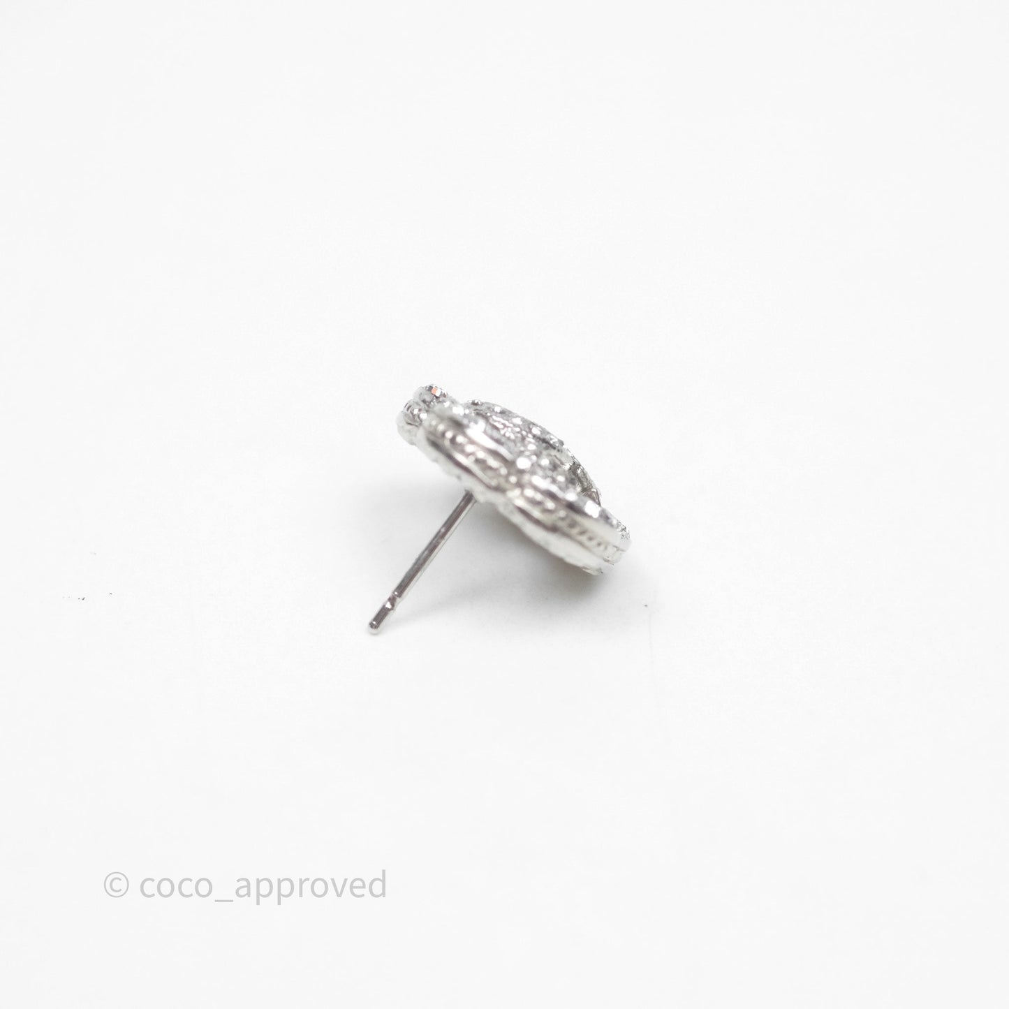 Chanel Crystal Flapper Camellia CC Earrings Silver Tone 20P