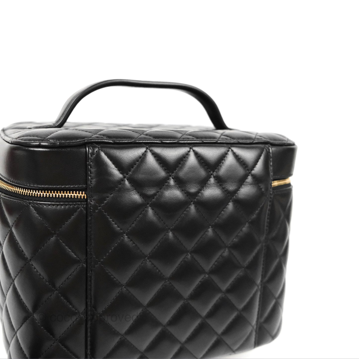Chanel Classic Cosmetic Vanity Pouch Quilted Black Lambskin Gold Hardware